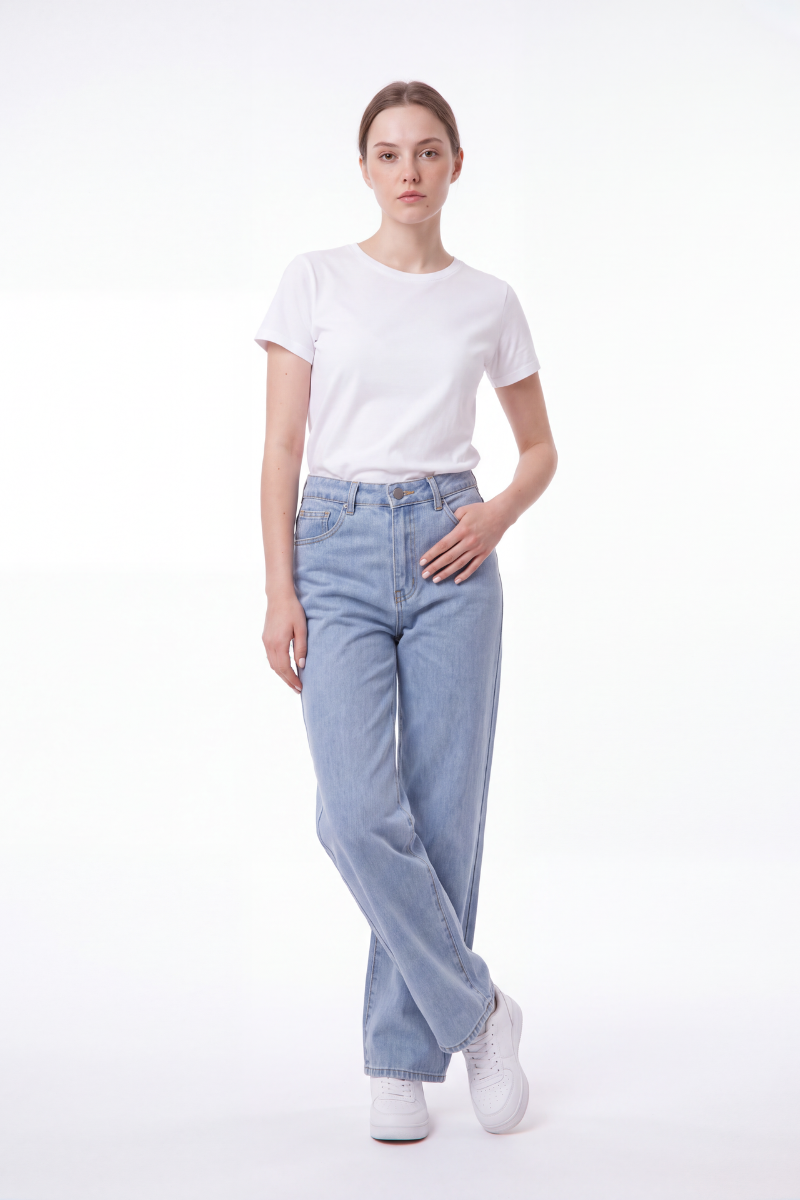 Women's Straight Leg Jeans with Pink Bow Embroidery