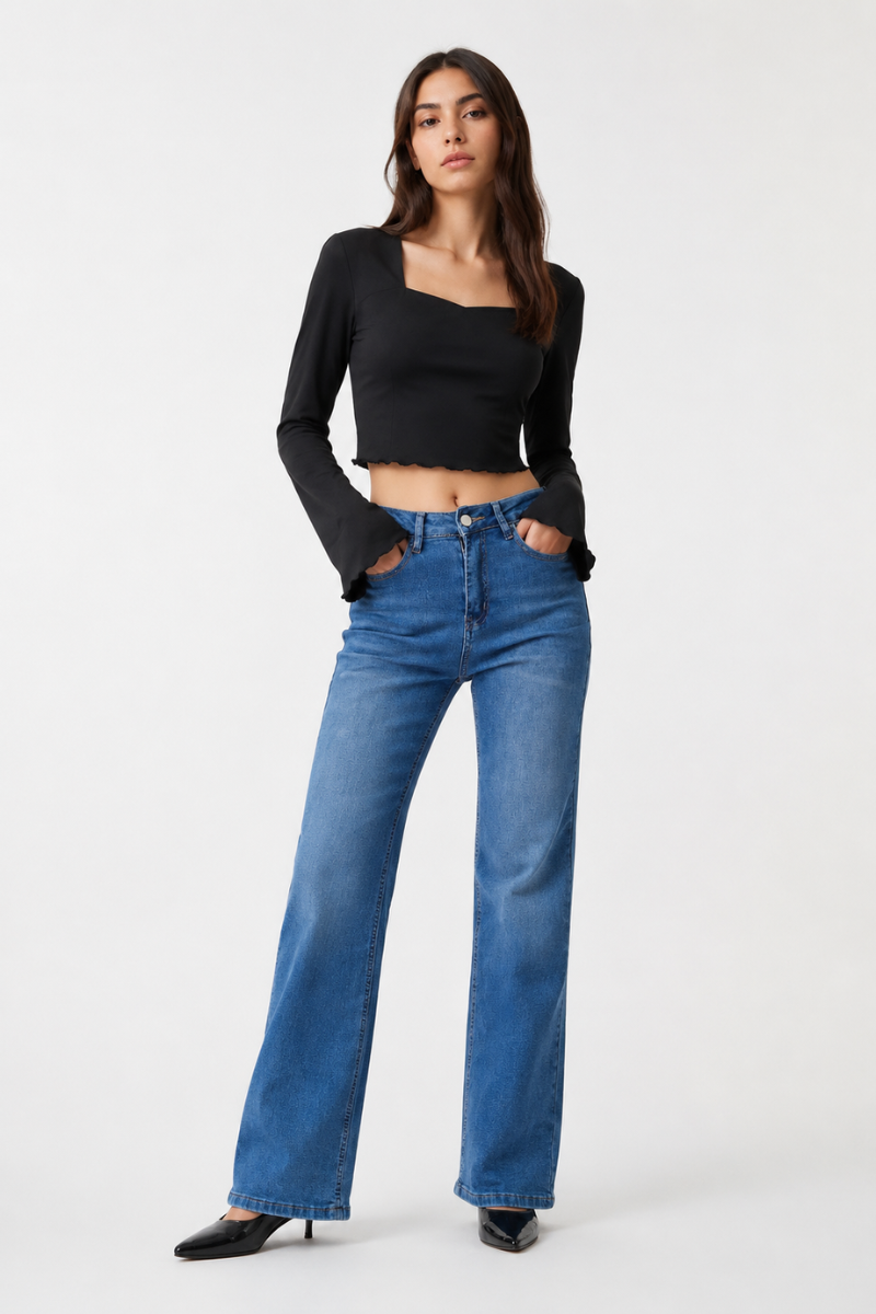 Women's blue stretch straight-leg jeans