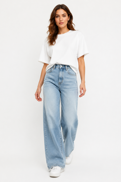 Women's High Waist Blue Stretch Wide Leg Jeans