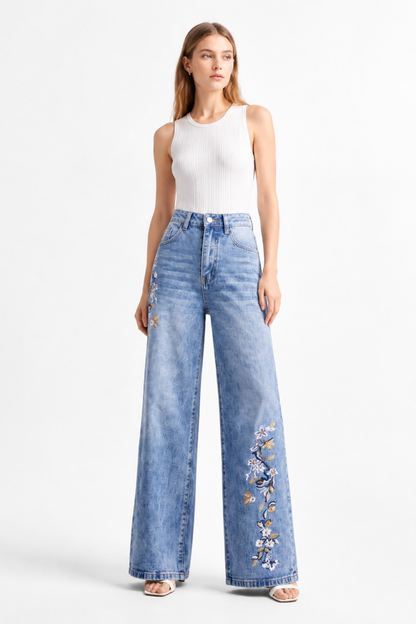 Women's High Waist Side Studded Wide Leg Jeans