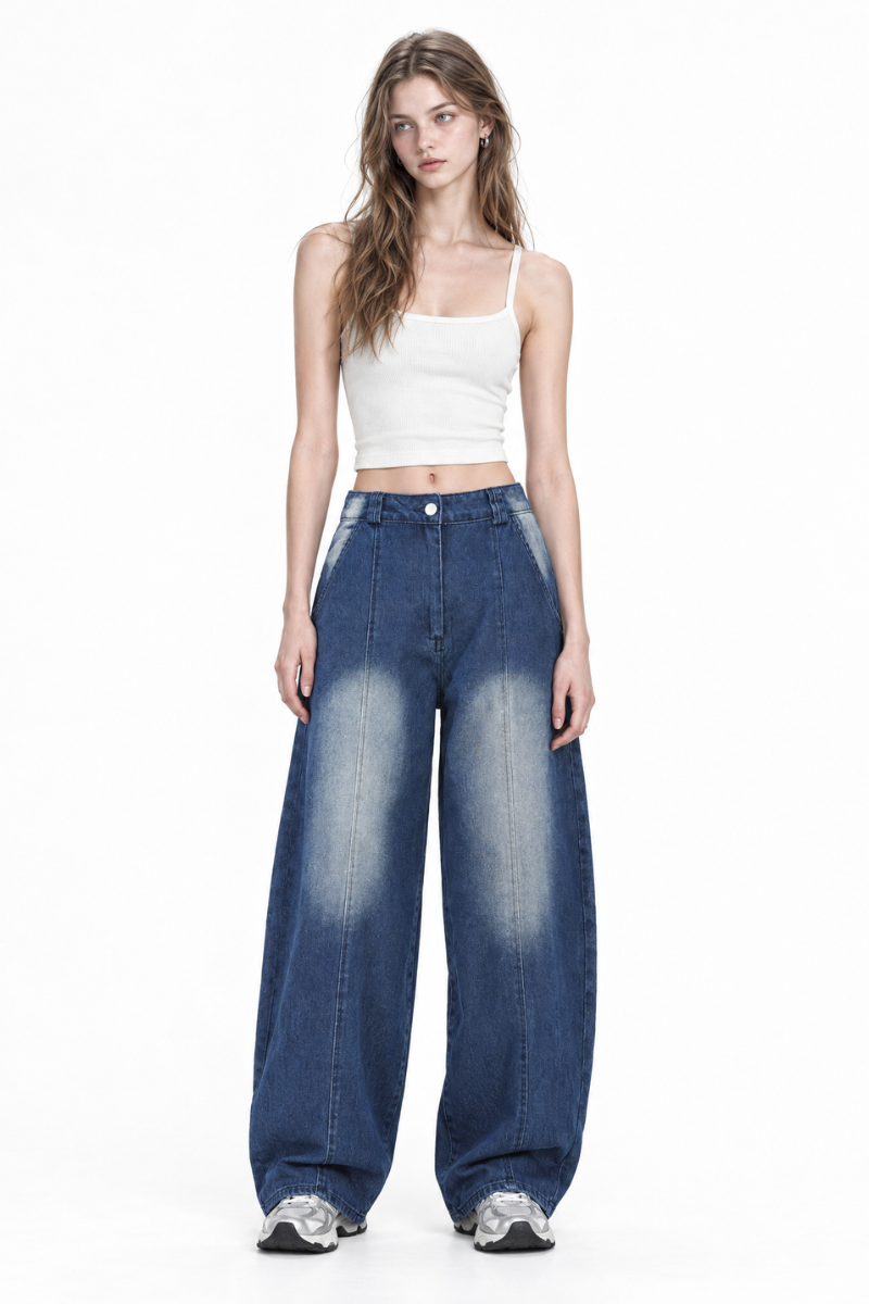 Women's Vintage Washed High Waist Wide Leg Jeans
