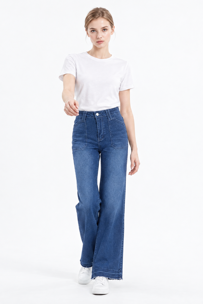Women's Blue High Waist Wide Leg Jeans