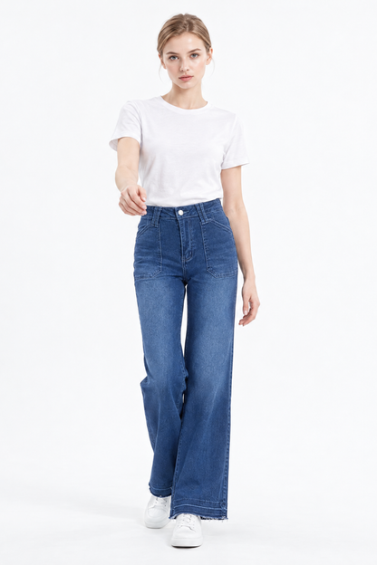 Women's Blue High Waist Wide Leg Jeans