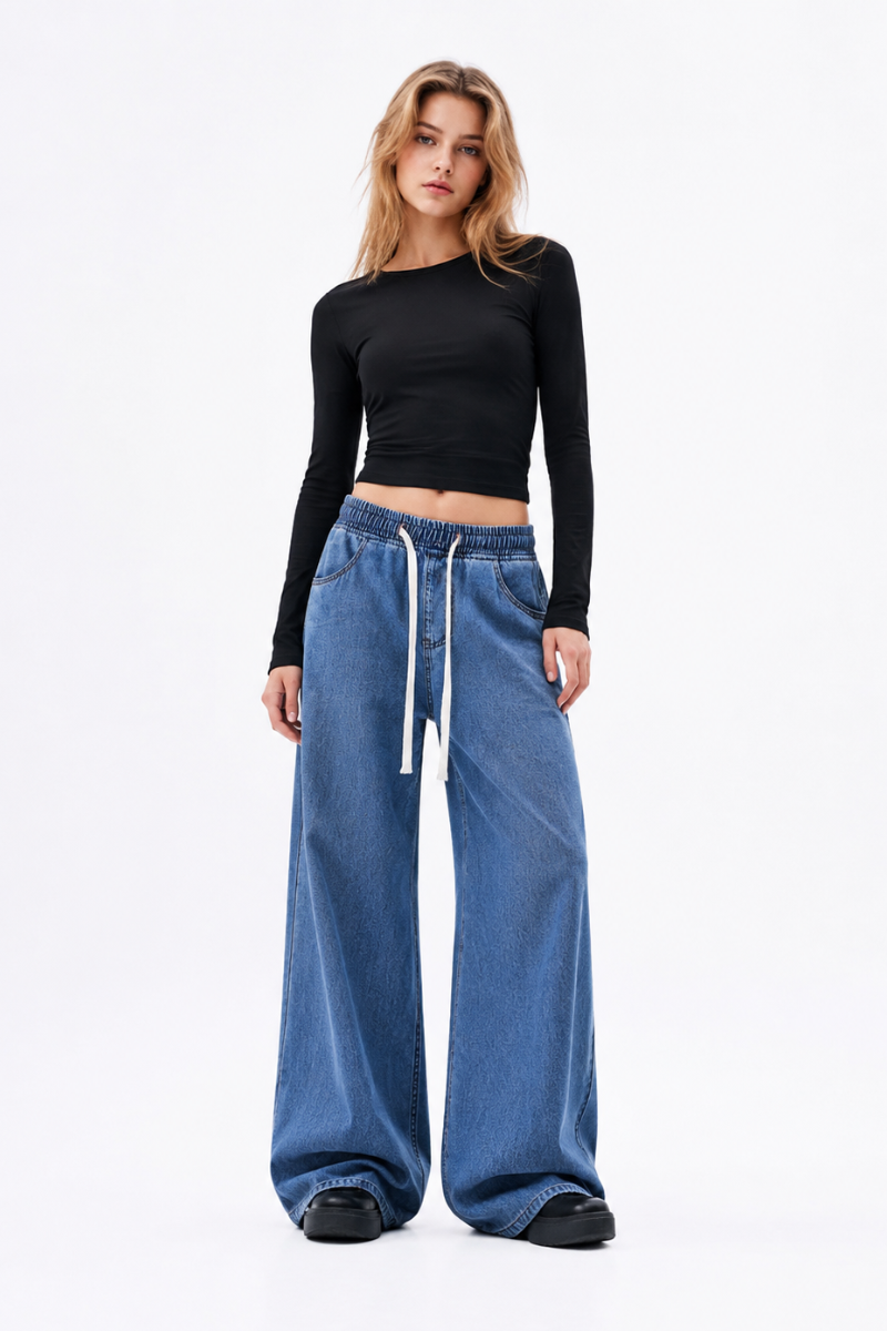 Women's Drawstring Waist Wide Leg Jeans