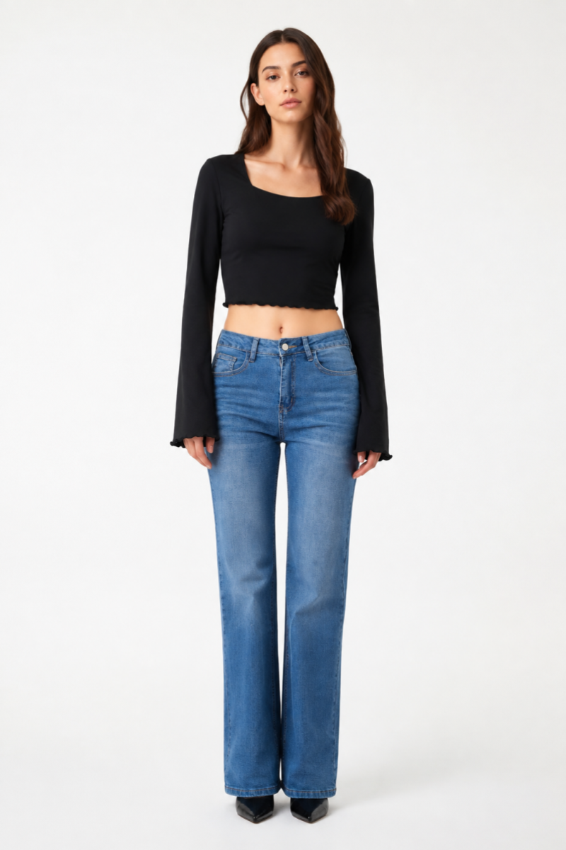 Women's blue stretch straight-leg jeans