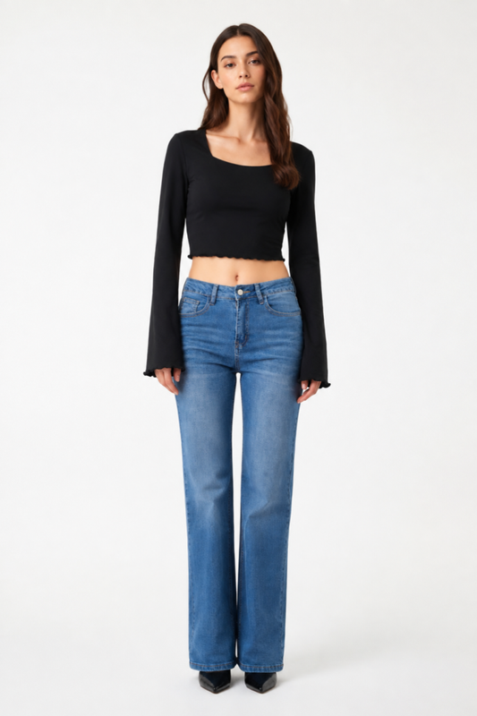Women's blue stretch straight-leg jeans
