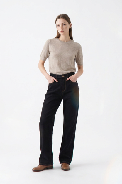 Women's Raw Black Wash High Waist Straight Leg Jeans