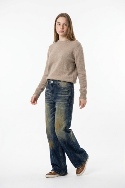 Women's Vintage Heavy Wash High Waist Straight Leg Jeans