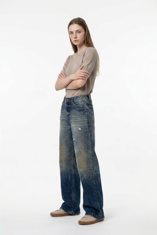 Women's Vintage Ripped High Waist Straight Leg Jeans