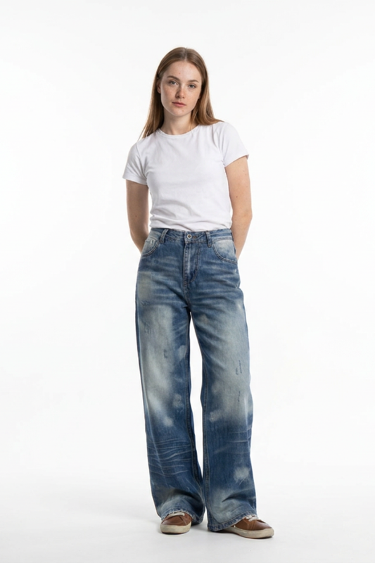 Women's Vintage Wash High Waist Straight Leg Jeans