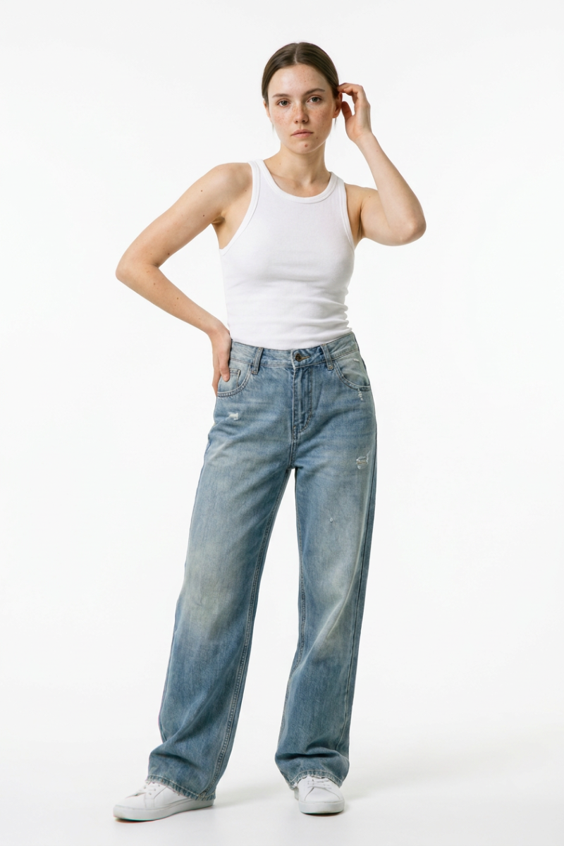 Women's Distressed High Waist Straight Leg Jeans