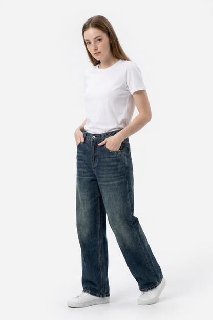 Women's Vintage Wash High Waist Loose Straight Leg Jeans