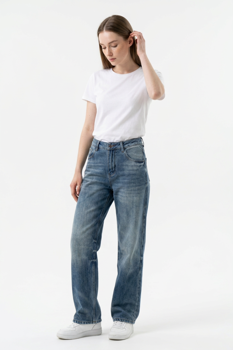 Women's High Waist Loose Straight Leg Jeans
