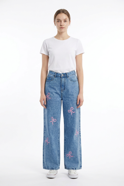Women's High Waist Printed Wide Leg Jeans
