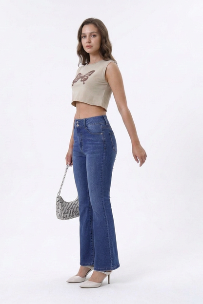 Women's High Waist Retro Stretch Flare Jeans