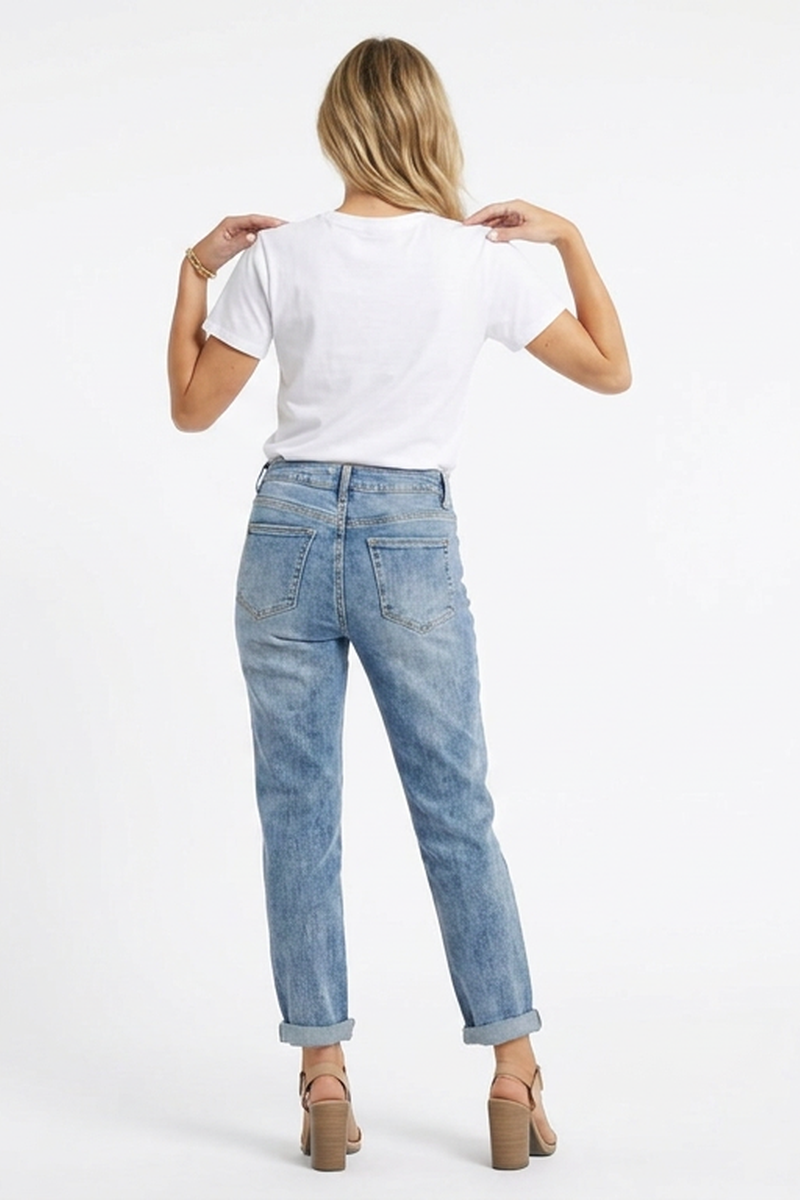 Women's Classic Washed High Waist Stretch Straight Leg Jeans