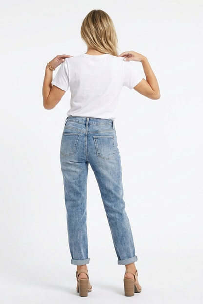 Women's Classic Washed High Waist Stretch Straight Leg Jeans