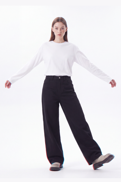 Women's High Waist Pure Black Wide Leg Jeans
