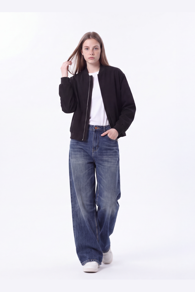 Women's 100% Cotton High Waist Relaxed-Fit Wide Leg Jeans