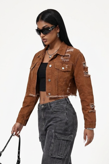 Women's Vintage Wash Cropped Denim Jacket