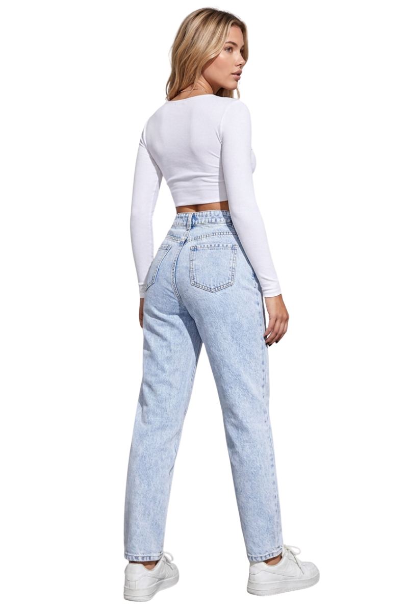 Women's High-Waisted Distressed Straight-Leg Jeans