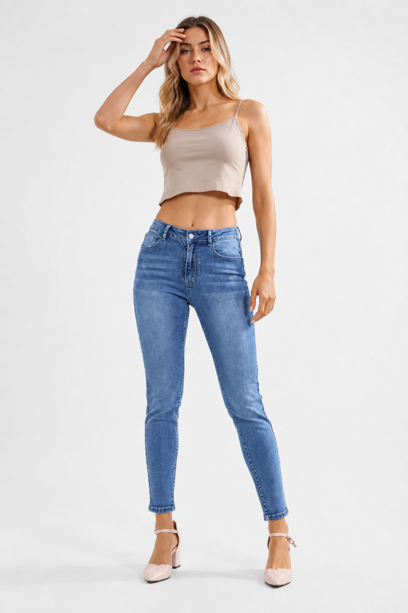 Women's High Classic Blue Wash Stretch Waist Skinny Jeans