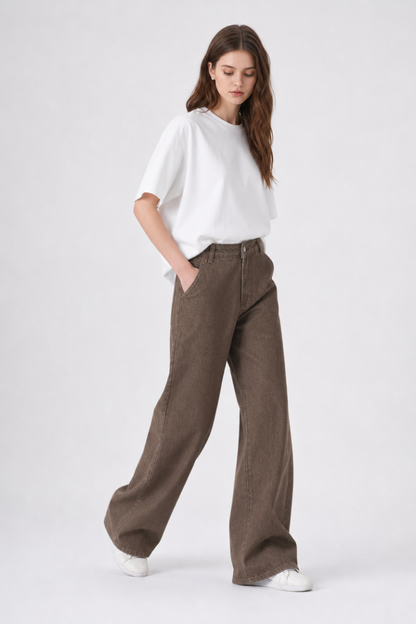 Women's High Waist Non-Stretch Wide Leg Jeans