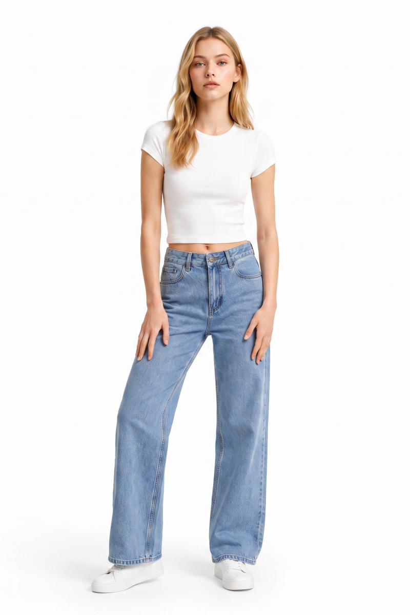 Women's High Waist Washed Straight Leg Jeans
