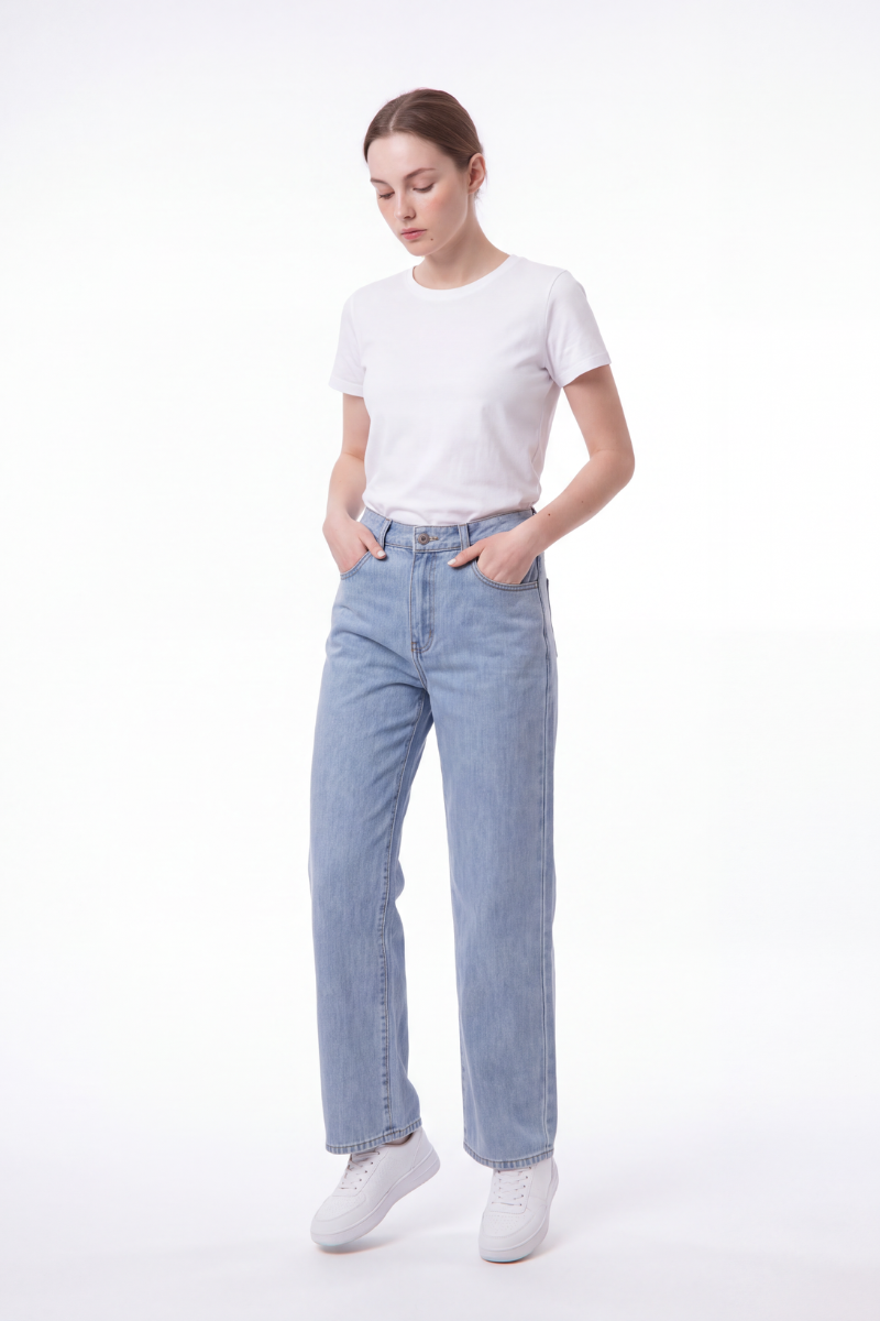 Women's Straight Leg Jeans with Pink Bow Embroidery