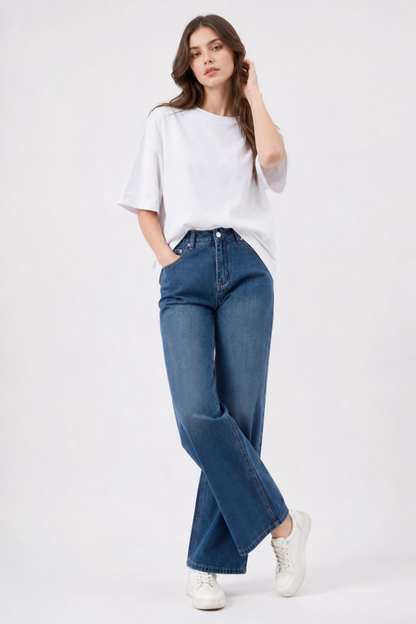 Women's High Waist Non-Stretch Wide Leg Jeans