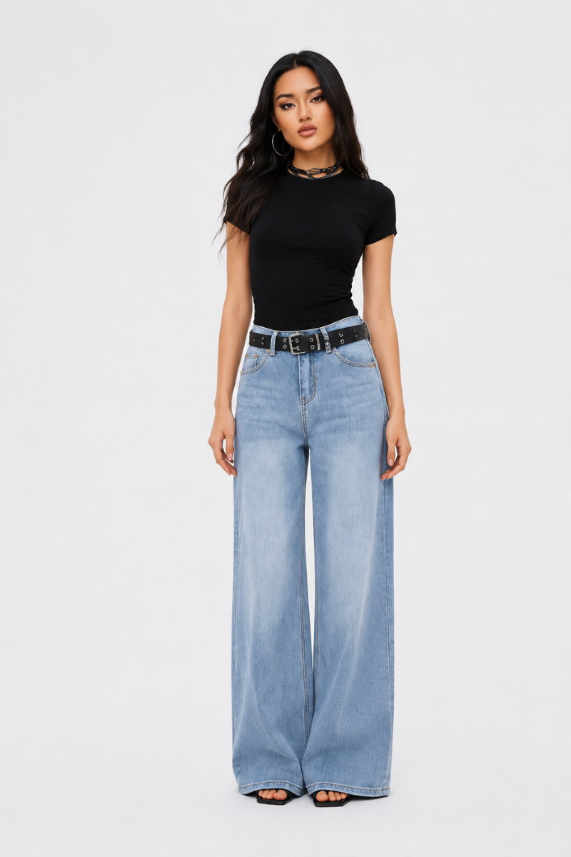 Women's high-waisted loose wide-leg jeans