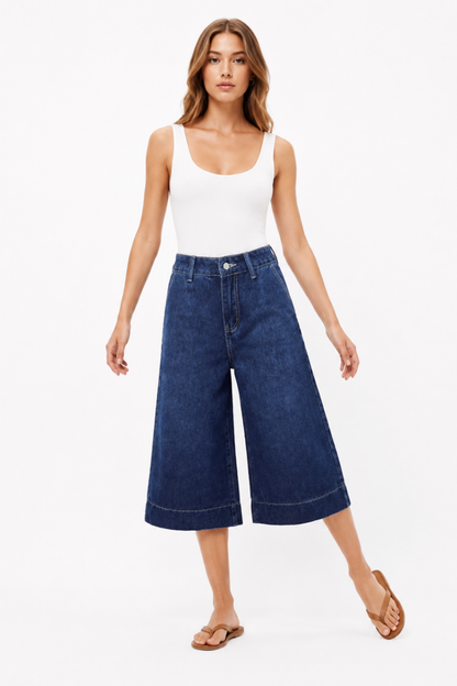 Women's High Waist Wash Wide Leg Cropped Jeans