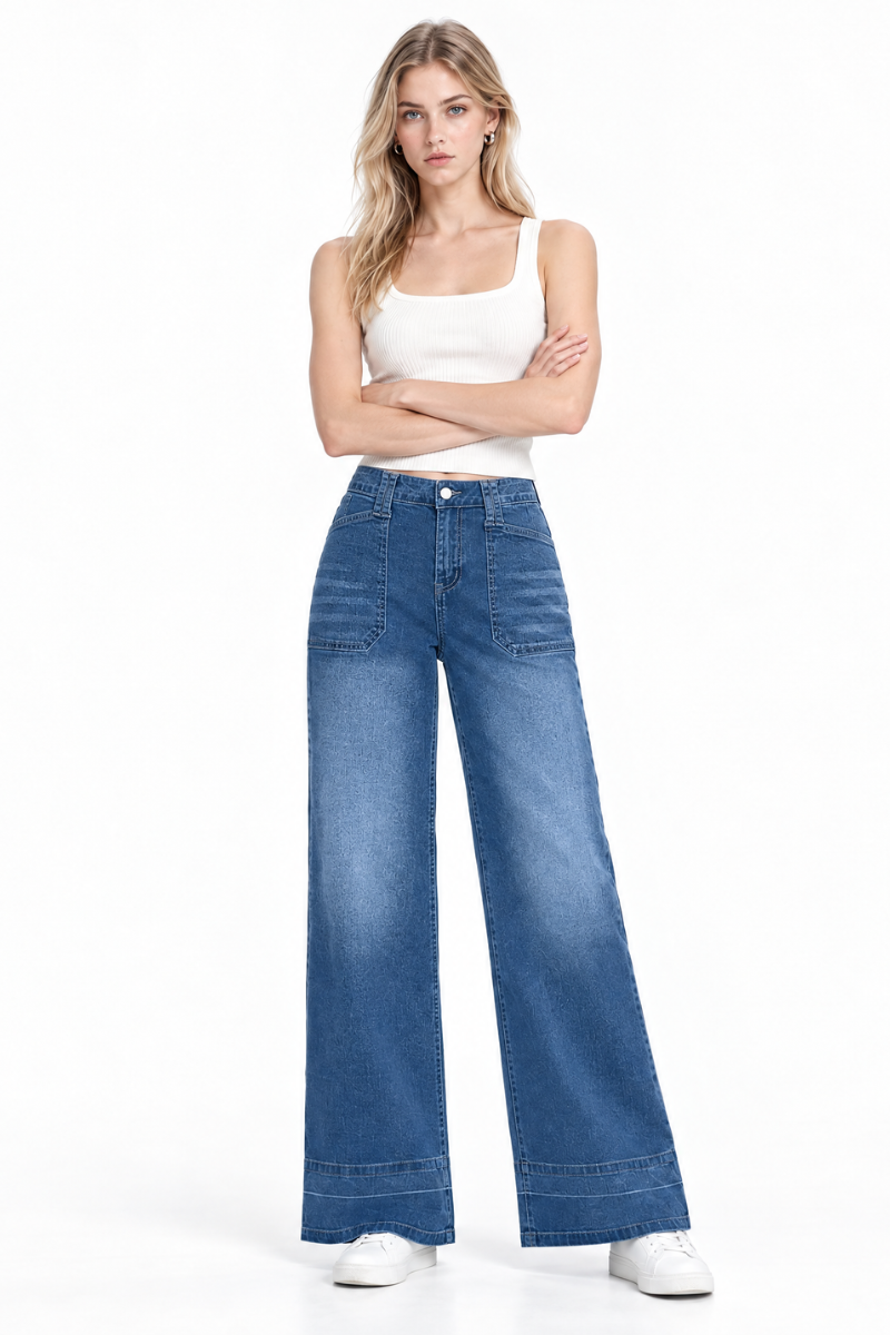 Women's High Waist Patchwork Wide Leg Jeans