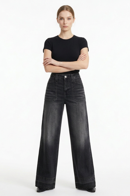 Women's Vintage Wash High Waist Wide Leg Jeans
