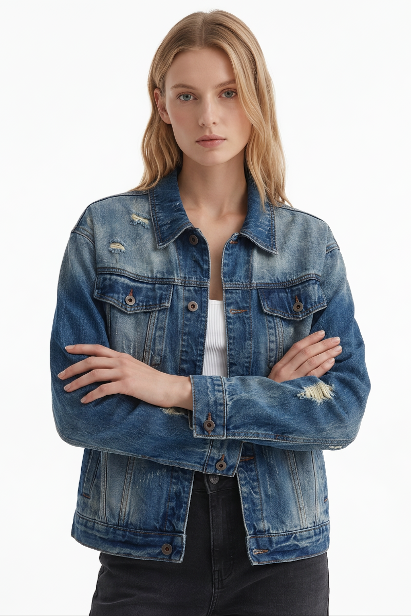 Women's Distressed Wash Denim Jacket