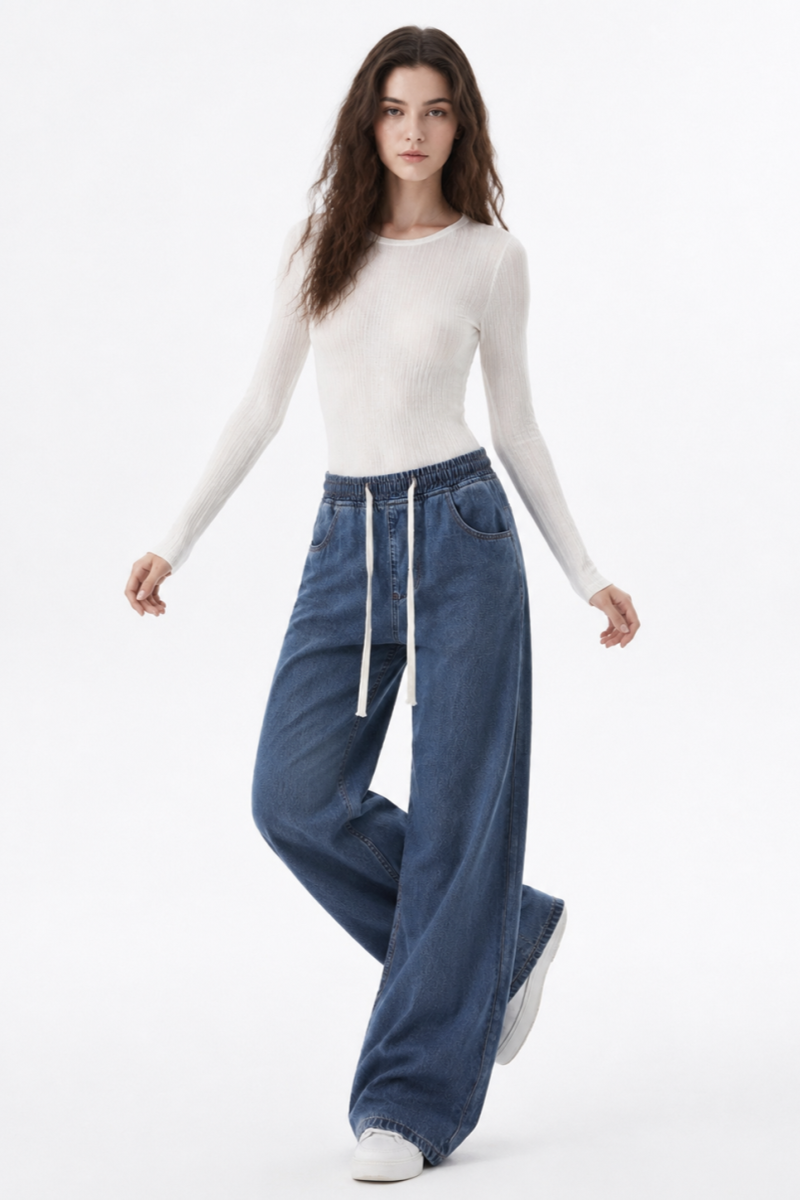 Women's Drawstring Waist Wide Leg Jeans