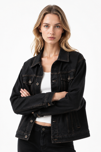 Women's Classic Raw Black Denim Jacket