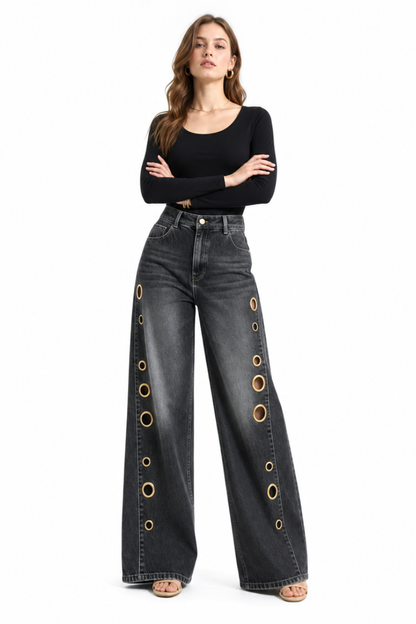 Women's High Waist Retro Non-Stretch Baggy Wide Leg Jeans