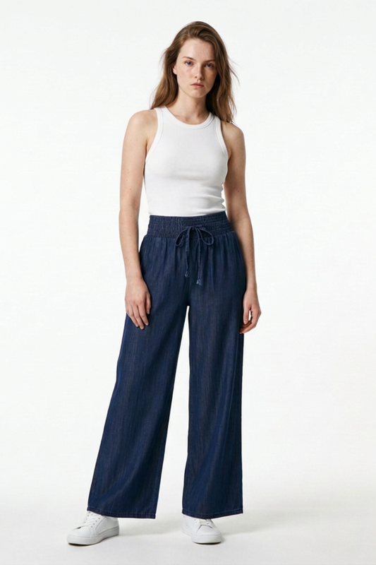 Women's High Waist Drawstring Wide Leg Jeans