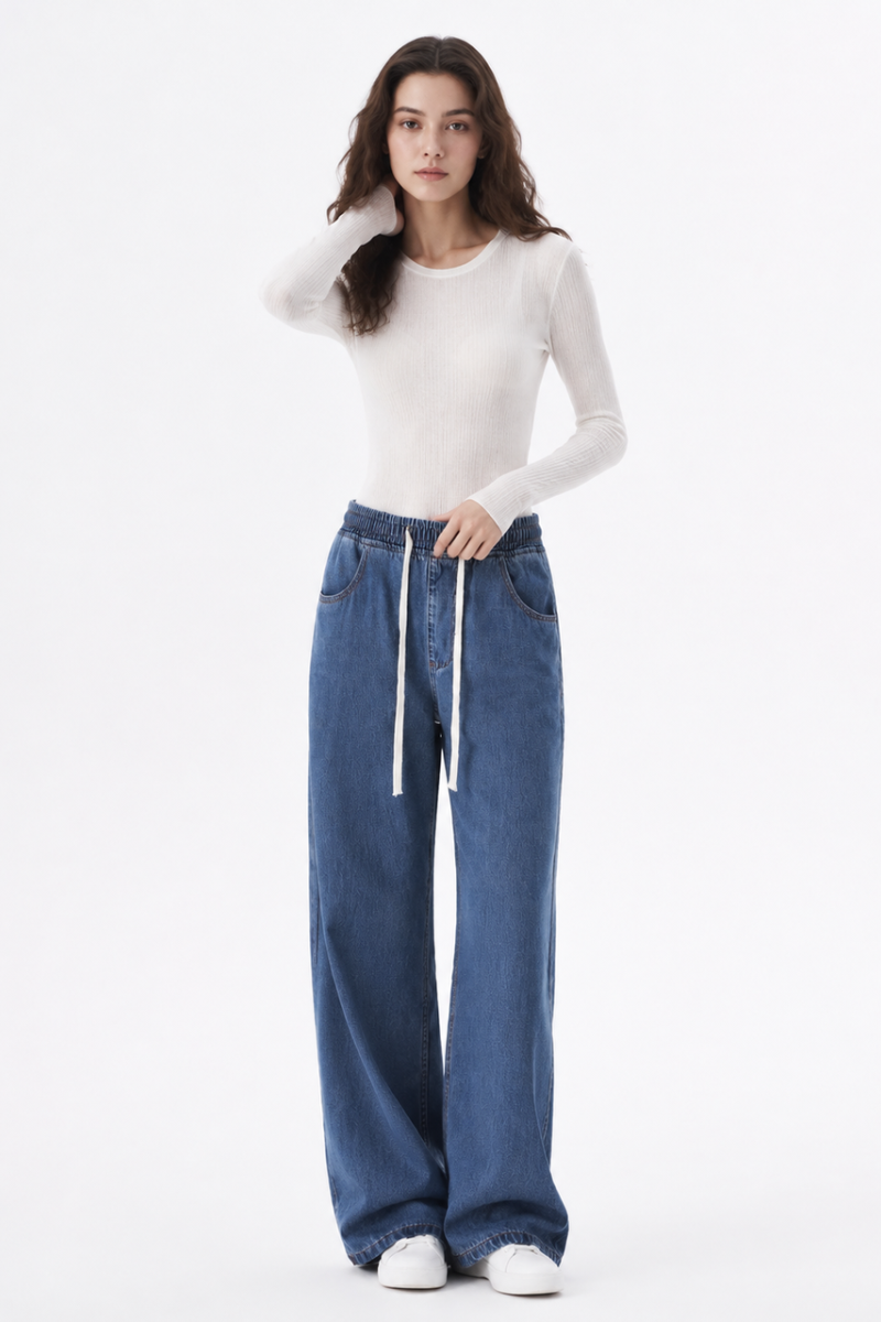 Women's Drawstring Waist Wide Leg Jeans