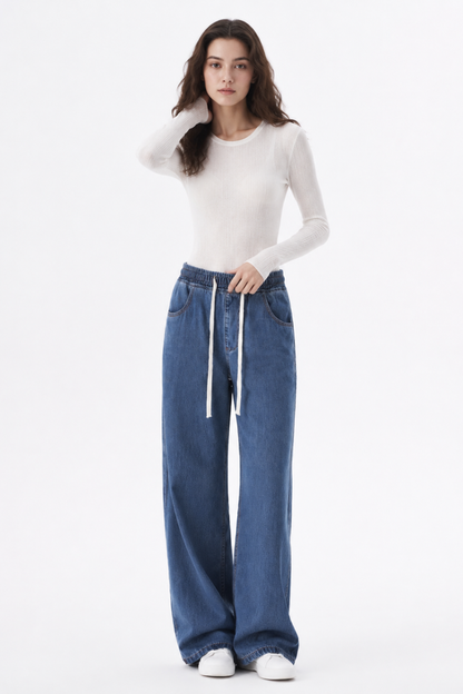 Women's Drawstring Waist Wide Leg Jeans