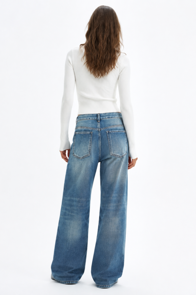 Women's Vintage Wash High Waist Straight Leg Jeans