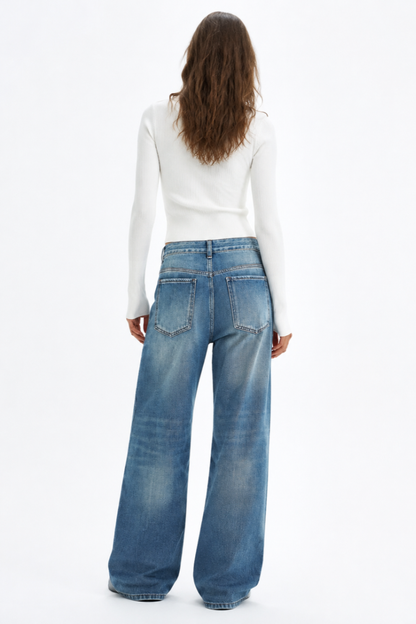 Women's Vintage Wash High Waist Straight Leg Jeans