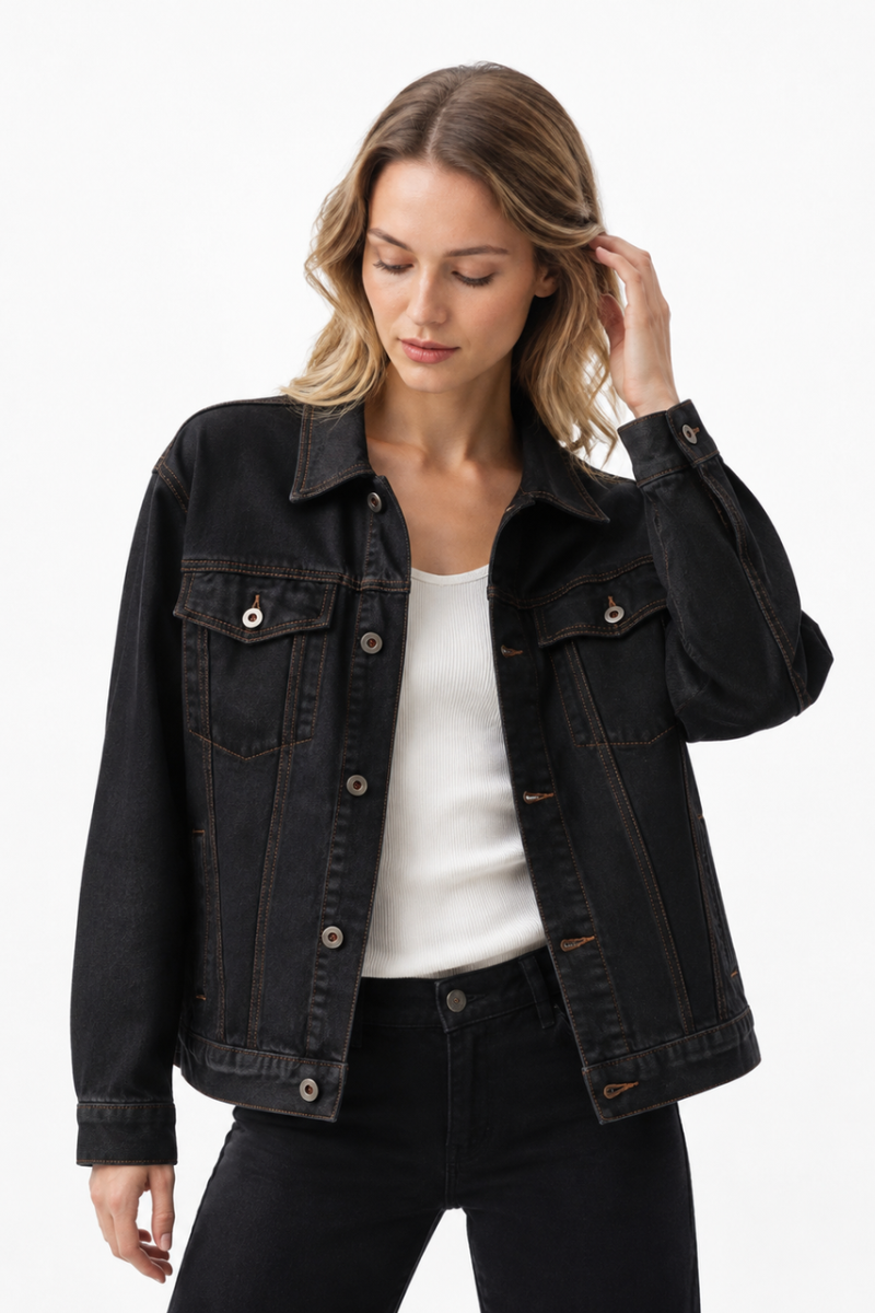 Women's Classic Raw Black Denim Jacket