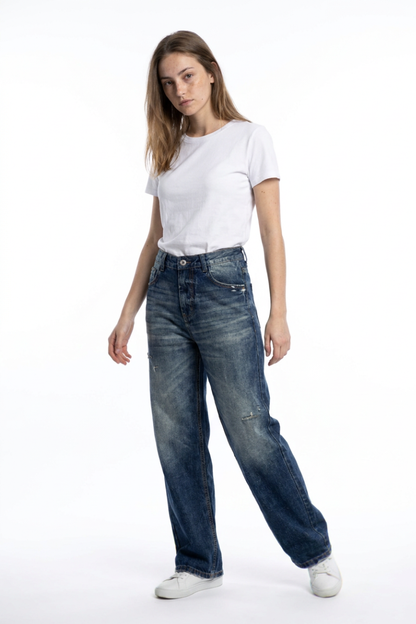 Women's Distressed High Waist Straight Leg Jeans