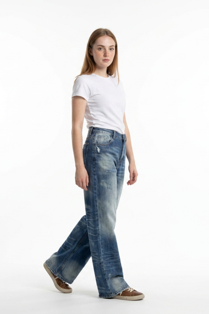 Women's Vintage Wash High Waist Straight Leg Jeans
