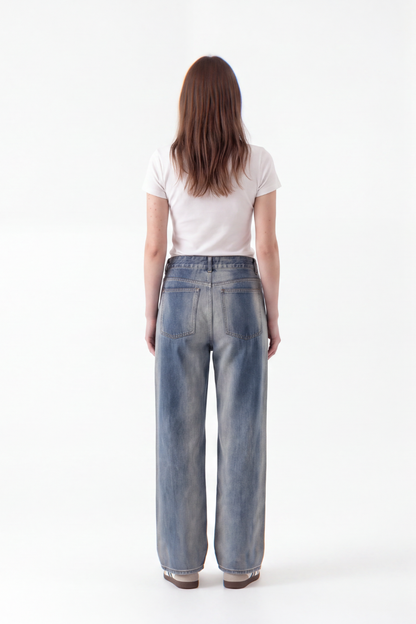 Women's High Waist Gradient Blue Wide Leg Jeans