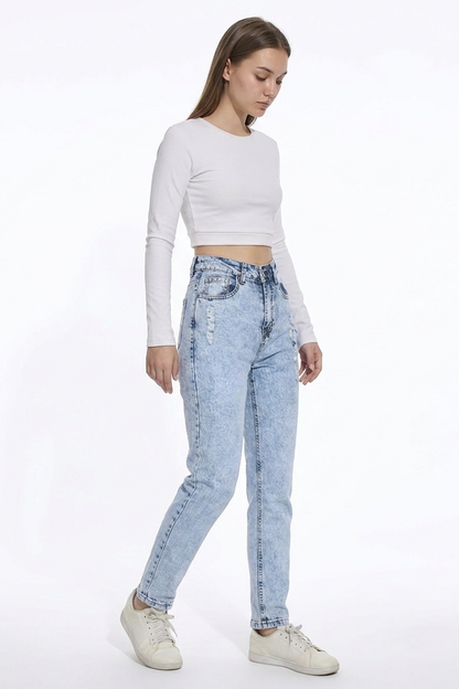 Women's Vintage High Waist Slim Straight Leg Jeans