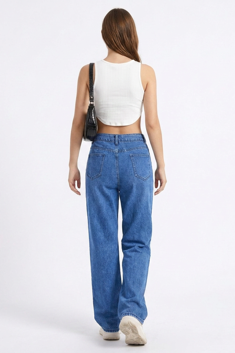 Women's Vintage Wash High Waist Straight Leg Jeans