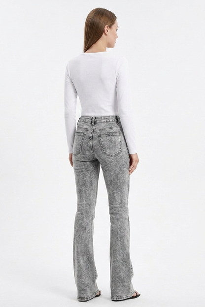 Women's High Waist Wash Slim Fit Flare Jeans